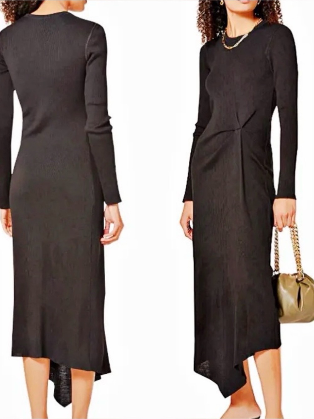 NWT Theory Charcoal Rib Tuck  Long Sleeve Dress- Size Medium